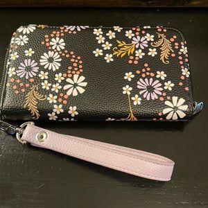 Wildflower Pebble All About the Benjamins wallet w/lavender wrist strap
